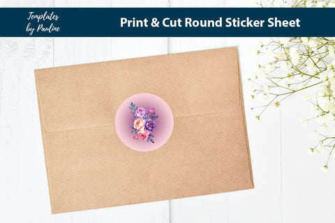 Spring Peony Heart Round Sticker Sheet SVG Templates by Pauline 