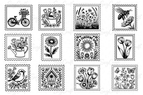 Spring Postal Stamps SVG Bundle | Vintage Floral SVG Bundle SVG Svgcraft 