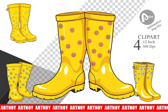 Spring Rain Boot Clipart Sublimation artnoy 