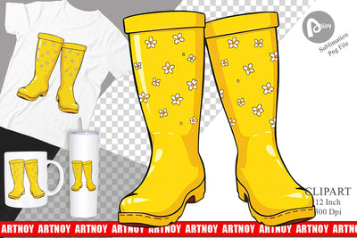 Spring Rain Boot Clipart Sublimation artnoy 