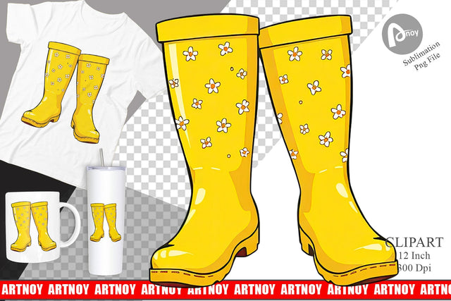 Spring Rain Boot Clipart Sublimation artnoy 