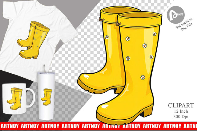 Spring Rain Boot Clipart Sublimation artnoy 