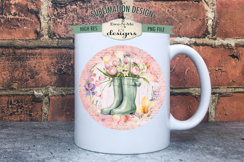 Spring Rain Boots Flowers Sublimation Design | Door Hanger Design Sublimation Ewe-N-Me Designs 