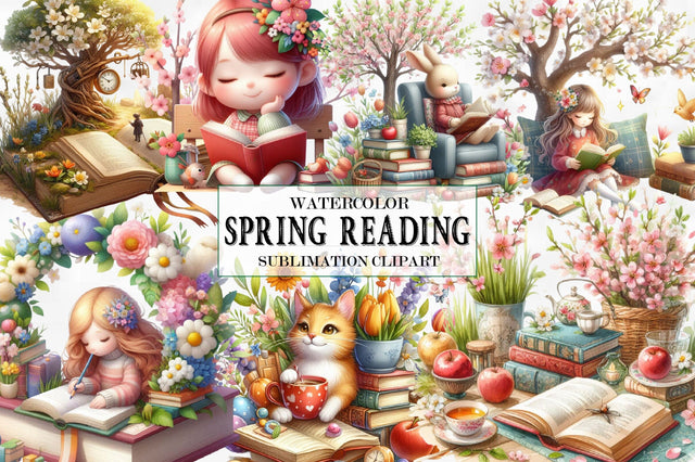 Spring Reading Clipart Sublimation SVGista 