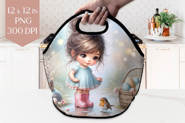 Spring Robin Girl Lunch Bag Sublimation PNG Sublimation BijouBay 