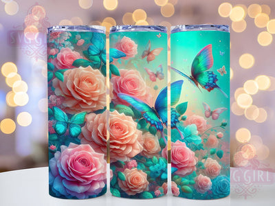 Spring Roses Butterfly Tumbler, Spring Butterfly Tumbler, Floral 20oz Tumbler Wrap, Sublimation Design, Flower Lover Gift, Seamless Pattern Wrap, Botanical Spring Tumbler Sublimation SvggirlplusArt 