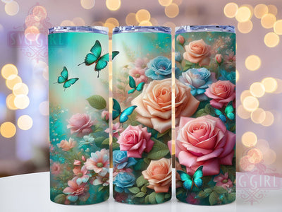 Spring Roses Butterfly Tumbler, Spring Butterfly Tumbler, Floral 20oz Tumbler Wrap, Sublimation Design, Flower Lover Gift, Seamless Pattern Wrap, Botanical Spring Tumbler Sublimation SvggirlplusArt 
