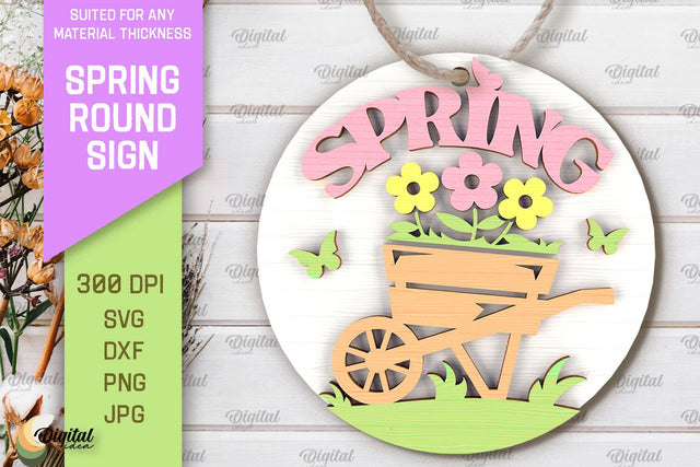 Spring Round Sign Laser Cut. Welcome Spring Sign SVG SVG Evgenyia Guschina 