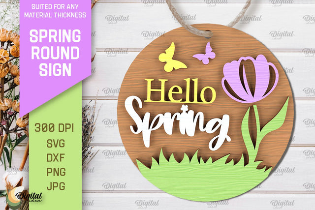 Spring Round Sign Laser Cut. Welcome Spring Sign SVG SVG Evgenyia Guschina 