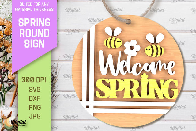 Spring Round Sign Laser Cut. Welcome Spring Sign SVG SVG Evgenyia Guschina 