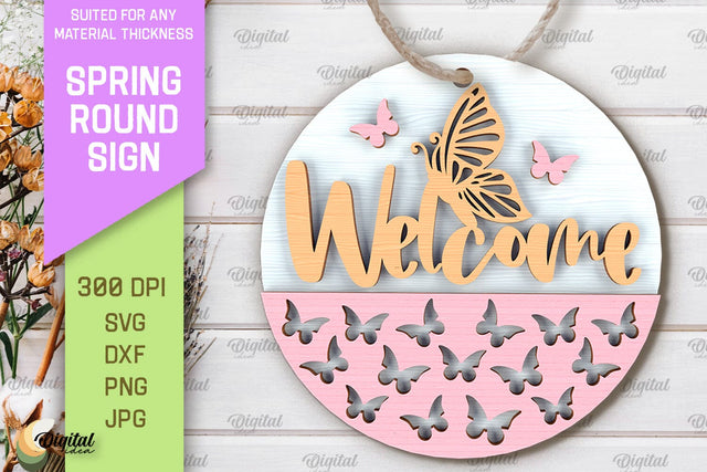 Spring Round Sign Laser Cut. Welcome Spring Sign SVG SVG Evgenyia Guschina 