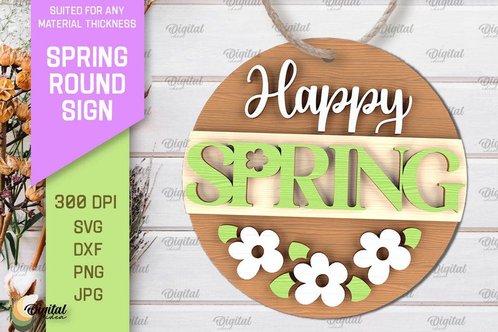 Spring Round Sign Laser Cut. Welcome Spring Sign SVG - So Fontsy