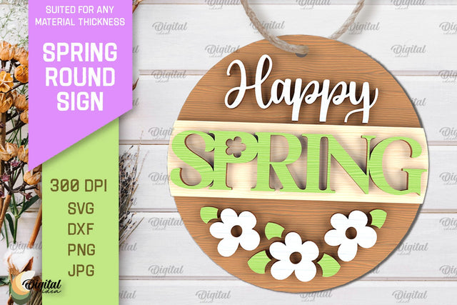 Spring Round Sign Laser Cut. Welcome Spring Sign SVG SVG Evgenyia Guschina 