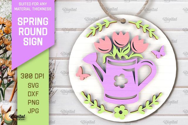 Spring Round Sign Laser Cut. Welcome Spring Sign SVG SVG Evgenyia Guschina 