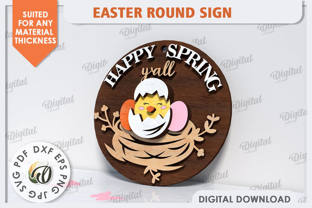 Spring Round Sign SVG. Easter Round Sign Laser Cut SVG Evgenyia Guschina 