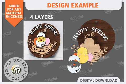 Spring Round Sign SVG. Easter Round Sign Laser Cut SVG Evgenyia Guschina 