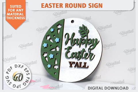 Spring Round Sign SVG. Easter Round Sign Laser Cut SVG Evgenyia Guschina 