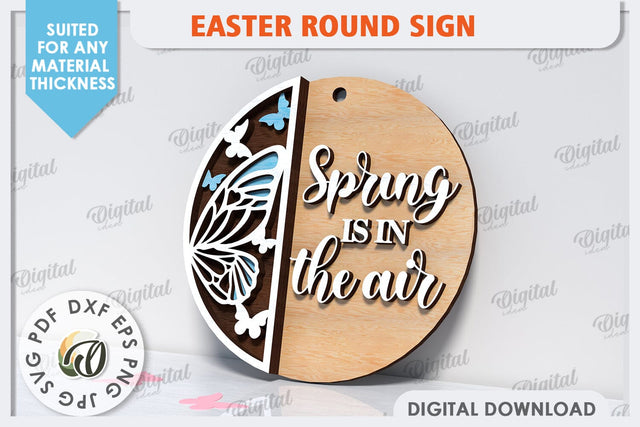 Spring Round Sign SVG. Easter Round Sign Laser Cut SVG Evgenyia Guschina 