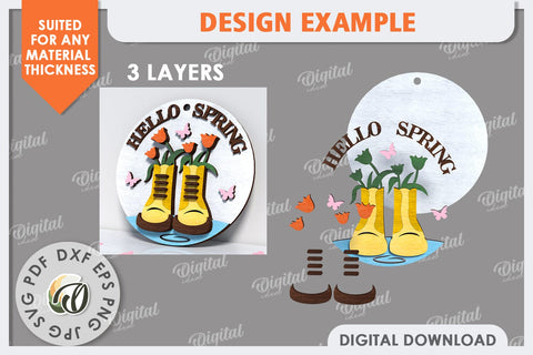 Spring Round Sign SVG. Easter Round Sign Laser Cut SVG Evgenyia Guschina 