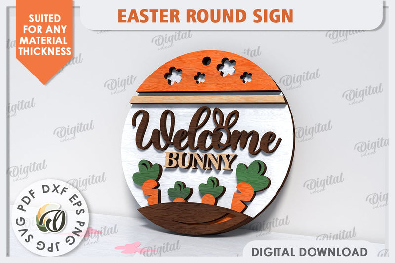 Spring Round Sign SVG. Easter Round Sign Laser Cut SVG Evgenyia Guschina 