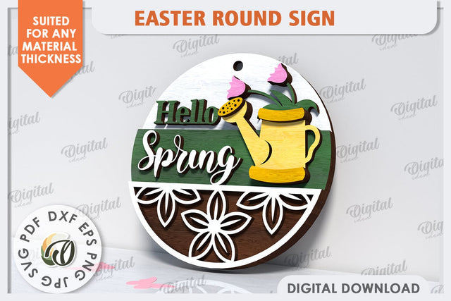 Spring Round Sign SVG. Easter Round Sign Laser Cut SVG Evgenyia Guschina 