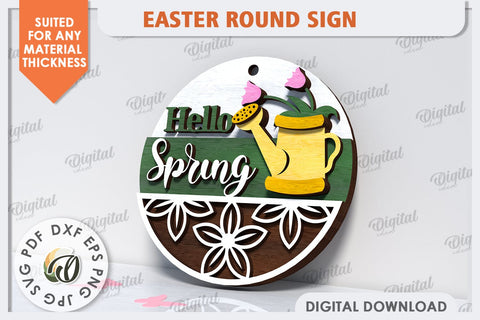 Spring Round Sign SVG. Easter Round Sign Laser Cut SVG Evgenyia Guschina 