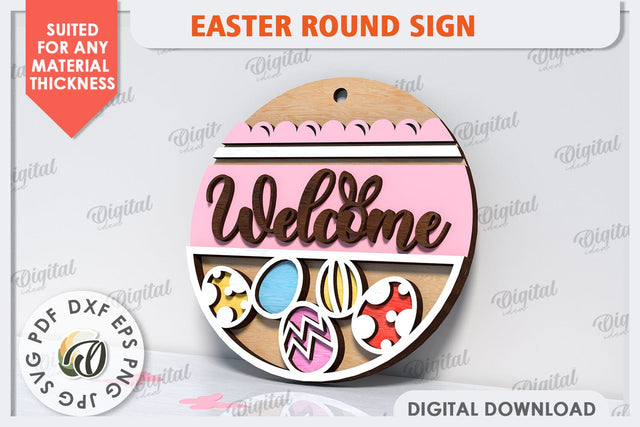 Spring Round Sign SVG. Easter Round Sign Laser Cut SVG Evgenyia Guschina 