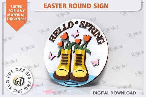 Spring Round Sign SVG. Easter Round Sign Laser Cut SVG Evgenyia Guschina 