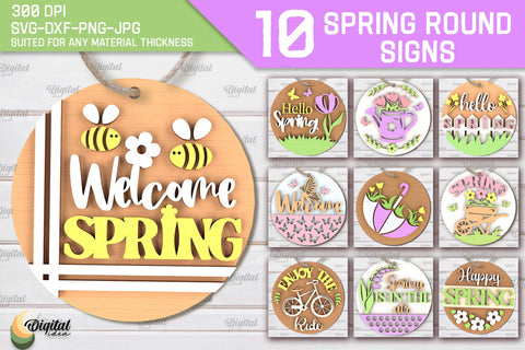 Spring Round Signs Laser Cut Bundle. Welcome Spring Signs SVG SVG Evgenyia Guschina 