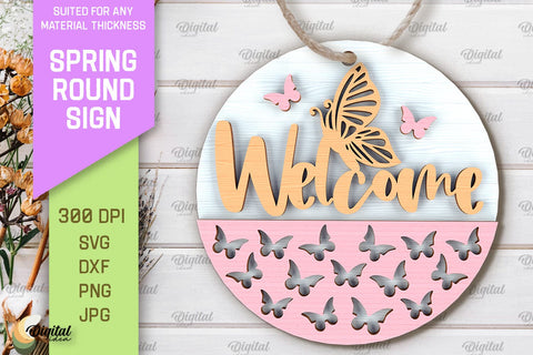 Spring Round Signs Laser Cut Bundle. Welcome Spring Signs SVG SVG Evgenyia Guschina 