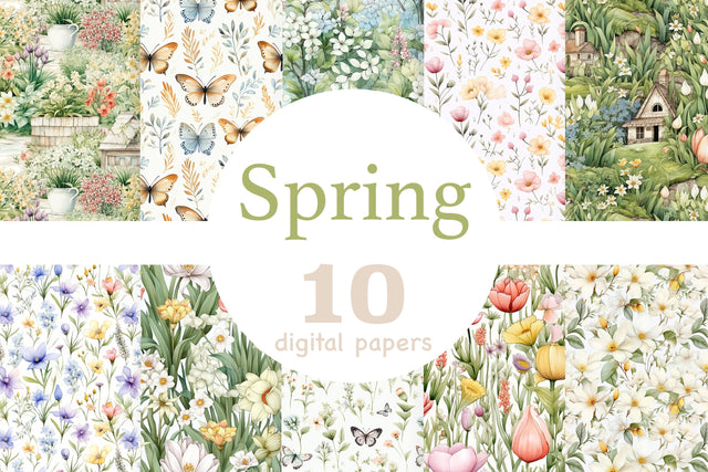 Spring Seamless Pattern Set | Spring Digital Paper JPEG SVG GlamArtZhanna 