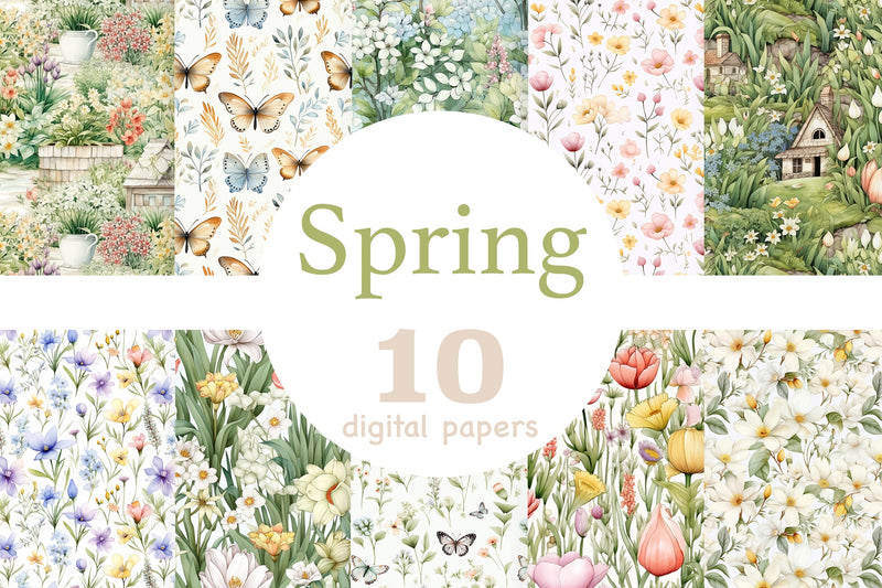 Spring Seamless Pattern Set | Spring Digital Paper JPEG - So Fontsy