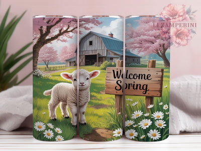 Spring Sheep Welcome 20oz Tumbler, Cute Animals, Welcome Spring, 20oz Tumbler Wrap, Sublimation PNG, Holiday Cup, Spring Gift Sublimation Li Zamperini 