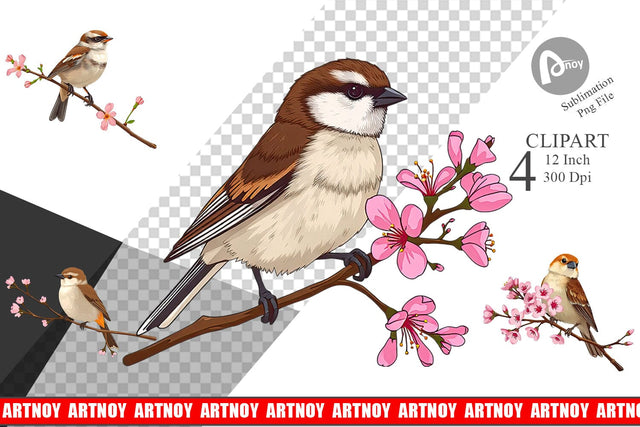 Spring Sparrow Clipart Sublimation artnoy 