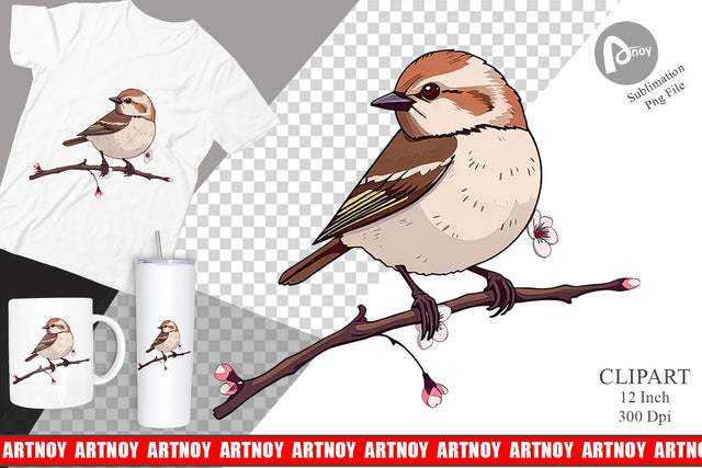 Spring Sparrow Clipart Sublimation artnoy 