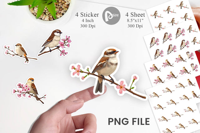 Spring Sparrow Sticker Sublimation artnoy 