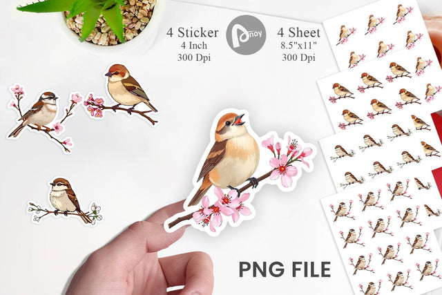 Spring Sparrow Sticker Sublimation artnoy 