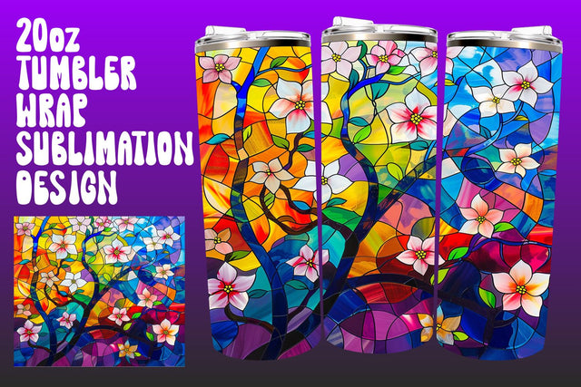 Spring Stained Glass Tree Wrap PNG Sublimation afrosvg 