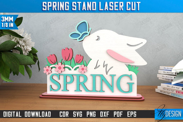 Spring Stand Laser Cut | Wooden Desktop Sign | Floral Design | Home Décor | CNC File SVG Fly Design 