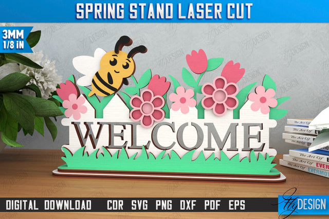 Spring Stand Laser Cut | Wooden Desktop Sign | Floral Design | Home Décor | CNC File SVG Fly Design 