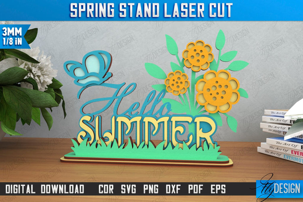 Spring Stand Laser Cut | Wooden Desktop Sign | Floral Design | Home ...