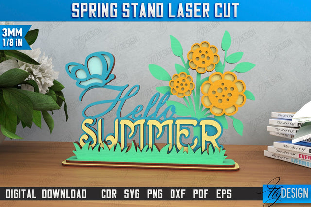 Spring Stand Laser Cut | Wooden Desktop Sign | Floral Design | Home Décor | CNC File SVG Fly Design 