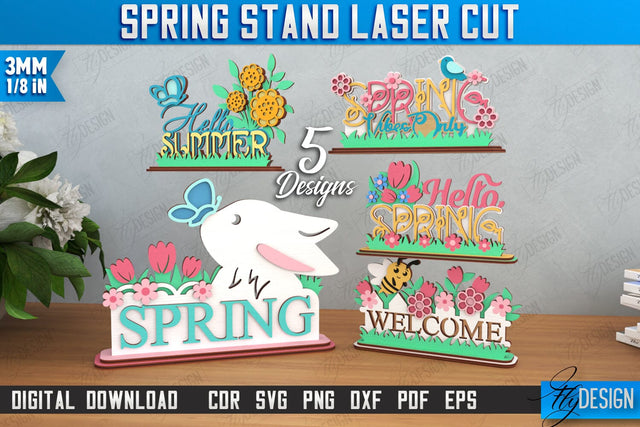 Spring Stands Laser Cut Bundle | Wooden Desktop Signs | Floral Design | Home Décor | CNC Files SVG Fly Design 