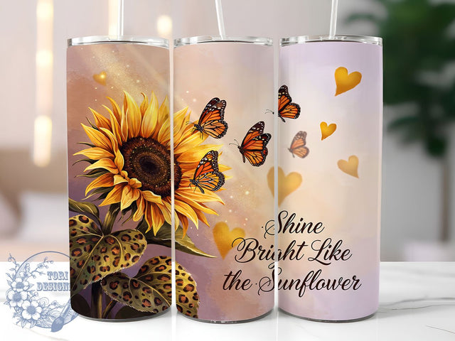 Spring Sunflower Design 20oz Tumbler, Bright Floral, Artistic Flower, Left Side Layout, Vibrant Illustration, Skinny Tumbler, Sublimation PNG Sublimation ToriDesigns 