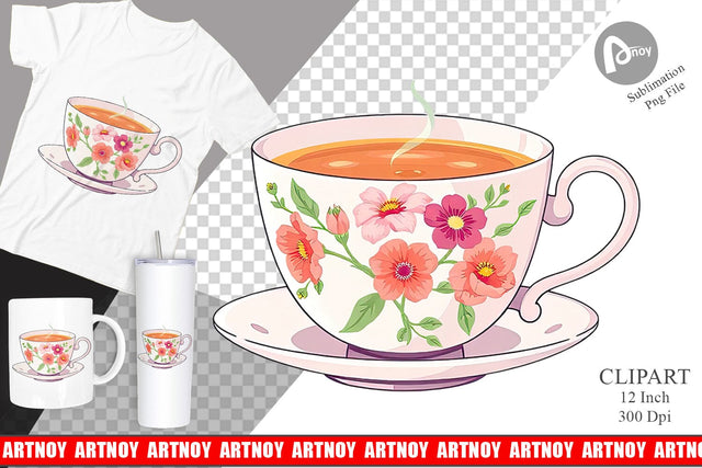 Spring Tea Clipart Sublimation artnoy 