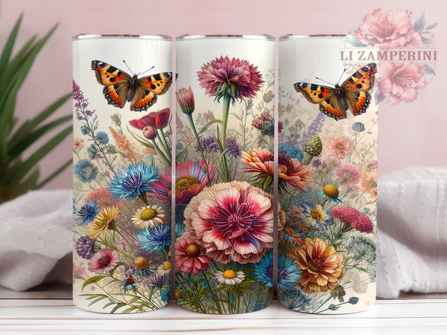 Spring Tiny Wildflowers 20oz Tumbler Wrap PNG, Butterflies Vibrant Colors Tumbler Png, Straight & Tapered Tumbler Wrap, Instant Digital Download Sublimation Li Zamperini 