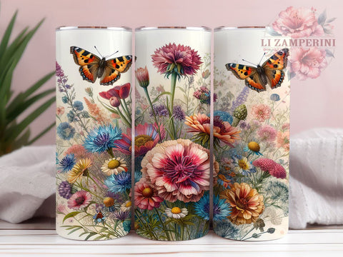 Spring Tiny Wildflowers 20oz Tumbler Wrap PNG, Butterflies Vibrant Colors Tumbler Png, Straight & Tapered Tumbler Wrap, Instant Digital Download Sublimation Li Zamperini 