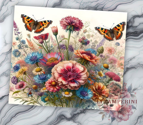 Spring Tiny Wildflowers 20oz Tumbler Wrap PNG, Butterflies Vibrant Colors Tumbler Png, Straight & Tapered Tumbler Wrap, Instant Digital Download Sublimation Li Zamperini 