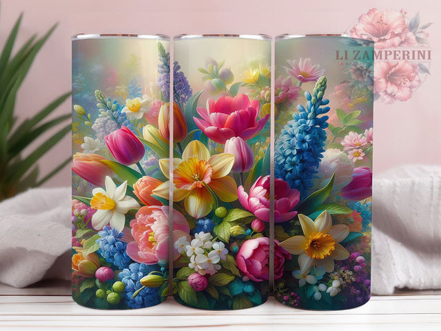 Spring Tulip Daffodil Tumbler, Tulip Daffodil Tumbler, Stylish 20oz Wrap, Sublimation Design, Trendy Gift Idea, Butterfly Floral Wrap, Botanical Spring Tumbler Sublimation Li Zamperini 