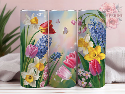 Spring Tulip Daffodil Tumbler, Tulip Daffodil Tumbler, Stylish 20oz Wrap, Sublimation Design, Trendy Gift Idea, Butterfly Floral Wrap, Botanical Spring Tumbler Sublimation Li Zamperini 